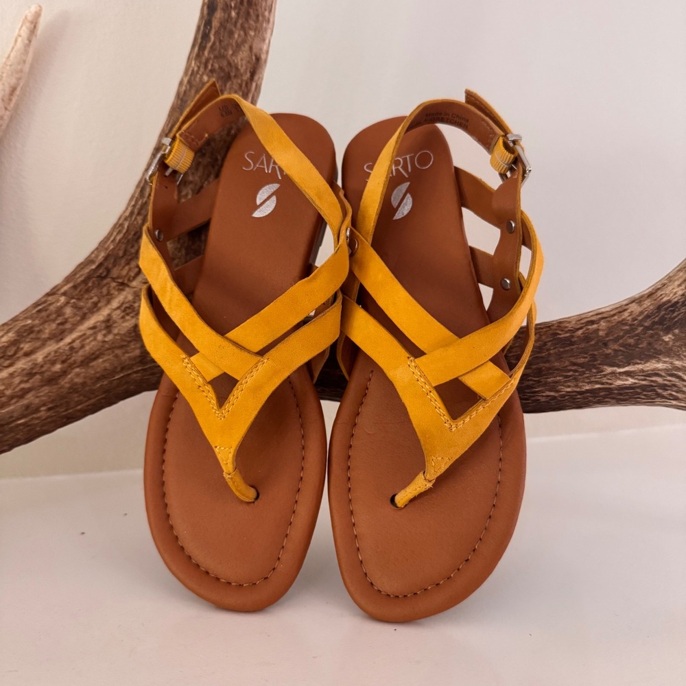 Sarto Franco Sarto Gretchen Yellow Suede Strappy Gladiator Thong Sandals 6.5M